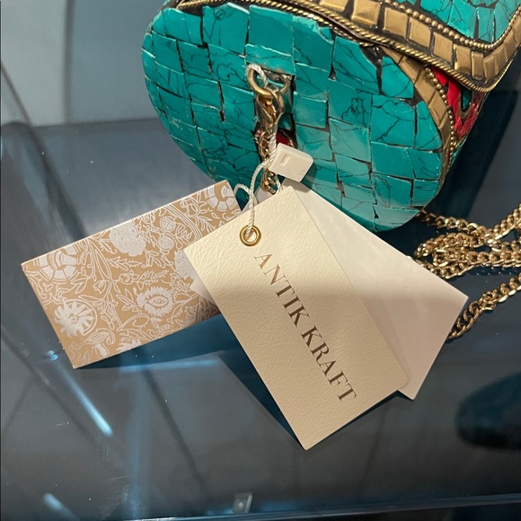 Antik Kraft Mosaic Turquoise Accented Clutch Shoulder Crossbody Chain Strap Bag - Picture 8 of 9